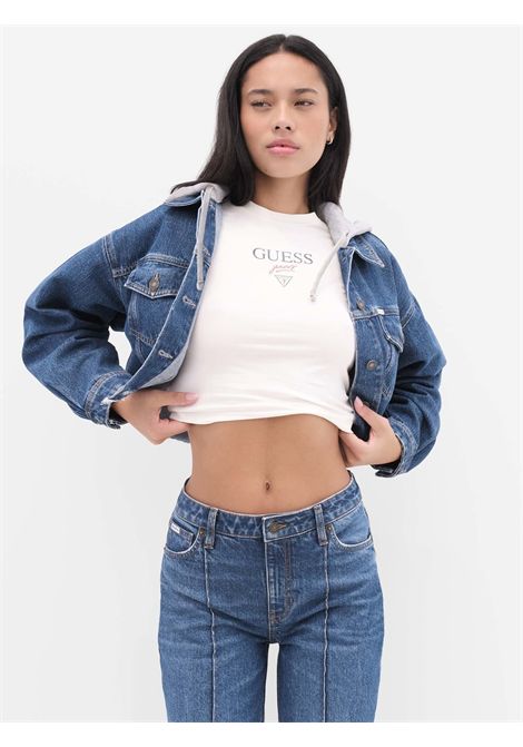 Giacca di jeans corta con cappuccio GUESS JEANS | Felpe | W6RN11 D5R2CM3DW