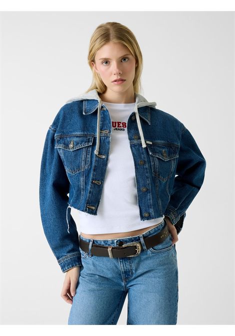 Giacca di jeans corta con cappuccio GUESS JEANS | Felpe | W6RN11 D5R2CM3DW