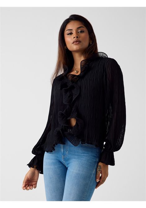 Blusa in chiffon con volant GUESS | Top | W6RH31 WI342JBLK