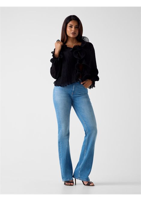 Blusa in chiffon con volant GUESS | Top | W6RH31 WI342JBLK