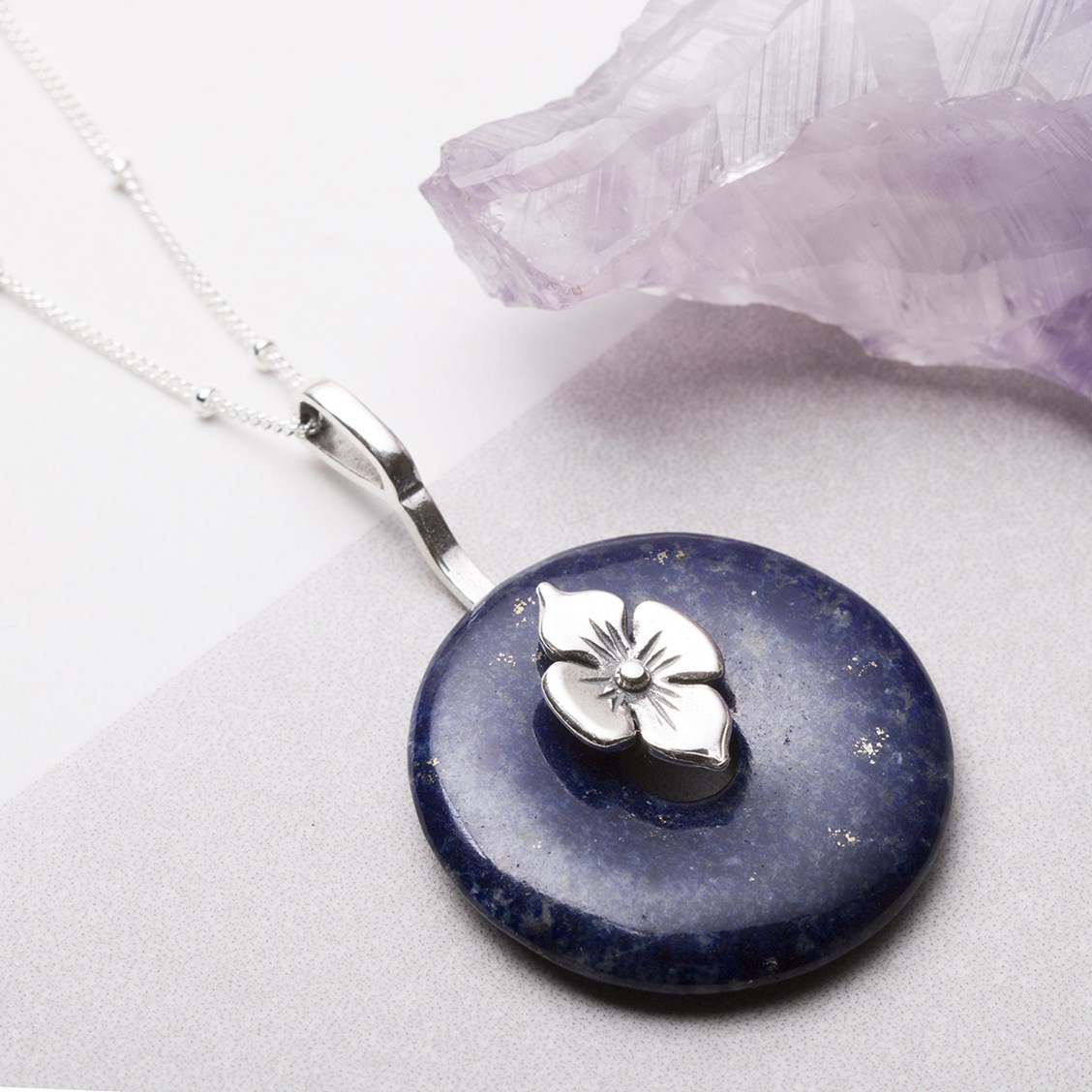 Lapis Gemstone Donut & Flower Necklace