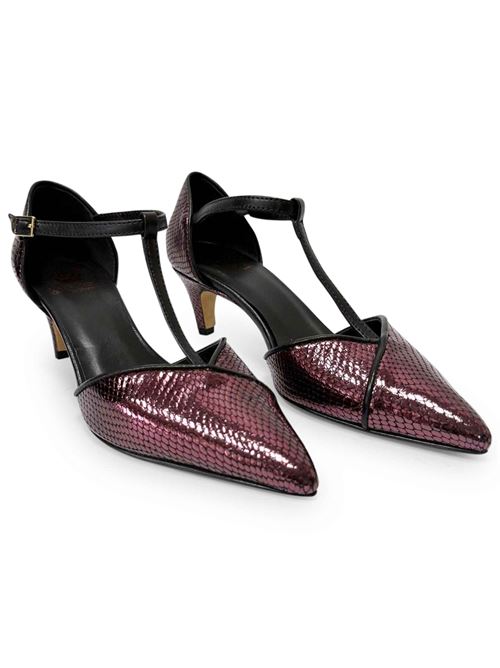 Décolleté in pelle effetto serpente laminato vino con laccetto | L'Arianna DE2413 | Made in Italy L'Arianna | EC2413017