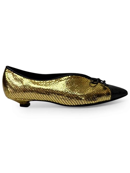 Décolleté in pelle effetto serpente laminato oro con laccetto | L'Arianna DE2604/RT | Made in Italy L'Arianna | EC2604/RT602