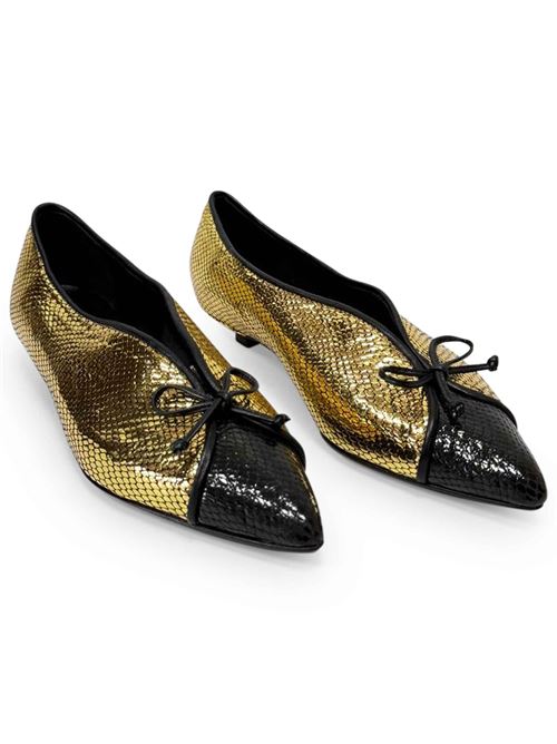 Décolleté in pelle effetto serpente laminato oro con laccetto | L'Arianna DE2604/RT | Made in Italy L'Arianna | EC2604/RT602