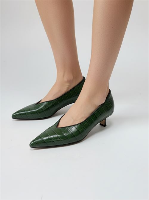 Décolleté in pelle effetto coccodrillo verde | L'Arianna DE2606/RT | Made in Italy L'Arianna | EC2606/RT005