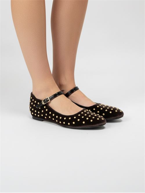 Ballerina in velluto testa di moro con borchie | L'Arianna BL1072 | Made in Italy L'Arianna | EC1072100