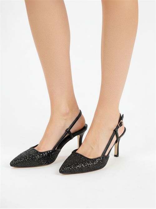 Slingback in glitter moon asfalto | L'Arianna CH1725 | Made in Italy