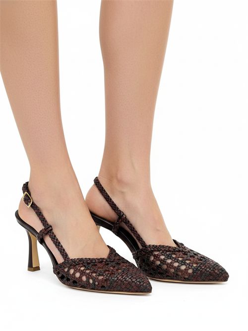 Décolleté slingback intreccio Caoba e Caffè | L'Arianna CH1767/RT | Made in Italy L'Arianna | EC1767/RT013