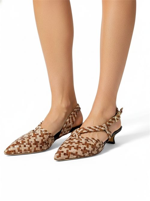 Décolleté slingback in pelle intrecciata Grey Toffee | L'arianna CH2568/RT | Made in Italy