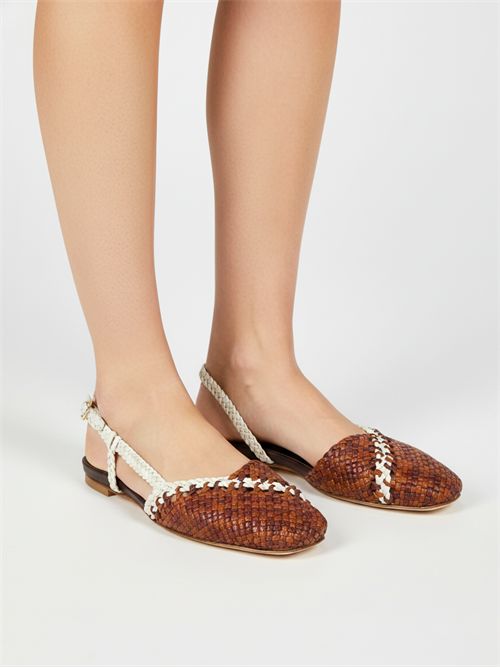 Ballerina slingback in pelle intrecciata Toffee & White | L'arianna CH2650 | Made in Italy L'Arianna | EC2650012