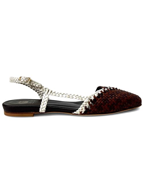 Ballerina slingback in pelle intrecciata Toffee & White | L'arianna CH2650 | Made in Italy L'Arianna | EC2650012