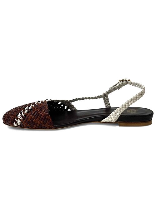 Ballerina slingback in pelle intrecciata Toffee & White | L'arianna CH2650 | Made in Italy L'Arianna | EC2650012