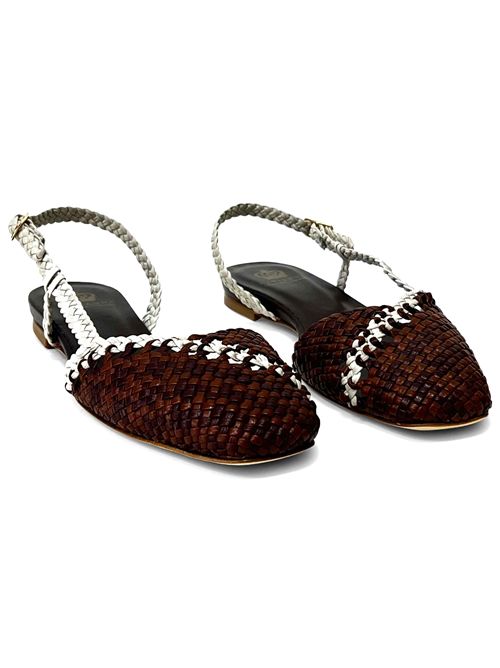 Ballerina slingback in pelle intrecciata Toffee & White | L'arianna CH2650 | Made in Italy L'Arianna | EC2650012
