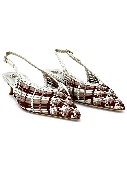 Décolleté slingback in pelle intrecciata Milk, Grey & Toffee | L'arianna CH2657/RT | Made in Italy L'Arianna | EC2657/RT012M