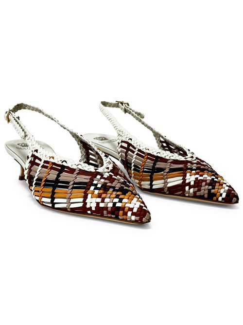 Décolleté slingback in pelle intrecciata Milk, Grey & Caffè | L'arianna CH2657/RT | Made in Italy L'Arianna | EC2657/RT012