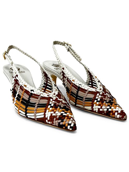 Décolleté slingback in pelle intrecciata Milk, Grey & Caffe | L'arianna CH2716 | Made in Italy L'Arianna | EC2716100