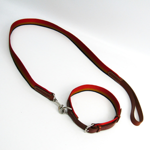 Hermes Dog Leash Leather Canvas Brown,Navy,Orange,Yellow