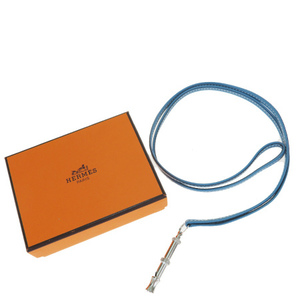 Hermes Shifure Dog Whistle Leather Pendant Necklace (Light Blue)