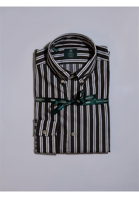STRIPED BUTTON-DOWN SHIRT - BROWN LUIGI BORRELLI - NAPOLI | LT1914- 03