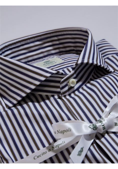 CAMICIA RIGHE POPELINE- MARRONE/BLU LUIGI BORRELLI - NAPOLI | SR3921- 05