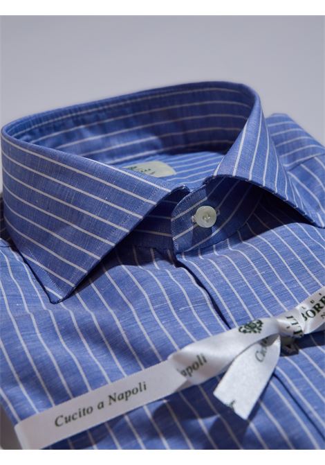 CAMICIA RIGHE MISTO LINO - BLU LUIGI BORRELLI - NAPOLI | SR41078- 01