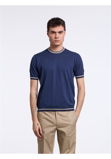 CONTRASTING EDGES COTTON SWEATER - BLUE LUIGI BORRELLI - NAPOLI | 14KN1029-CCK10015- 05