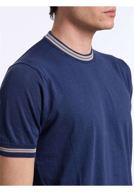 CONTRASTING EDGES COTTON SWEATER - BLUE LUIGI BORRELLI - NAPOLI | 14KN1029-CCK10015- 05