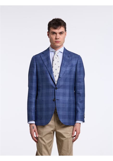 SINGLE-BREASTED CHECKED WOOL BLEND TAILORED JACKET - BLUE LUIGI BORRELLI - NAPOLI | G201033- 01