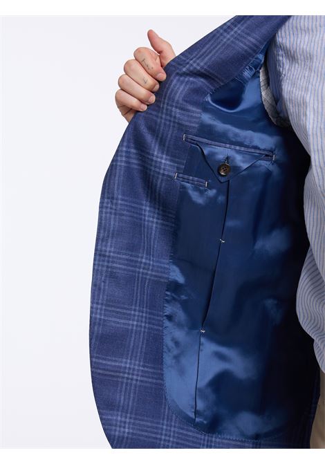 SINGLE-BREASTED CHECKED WOOL BLEND TAILORED JACKET - BLUE LUIGI BORRELLI - NAPOLI | G201033- 01
