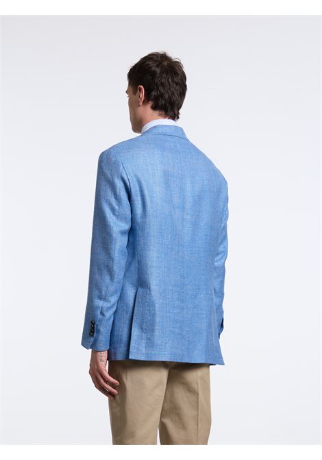 SINGLE-BREASTED LINEN BLEND SOLID COLOR TAILORED JACKET - LIGHT BLUE LUIGI BORRELLI - NAPOLI | G261043- 03