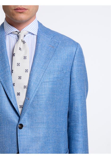 SINGLE-BREASTED LINEN BLEND SOLID COLOR TAILORED JACKET - LIGHT BLUE LUIGI BORRELLI - NAPOLI | G261043- 03
