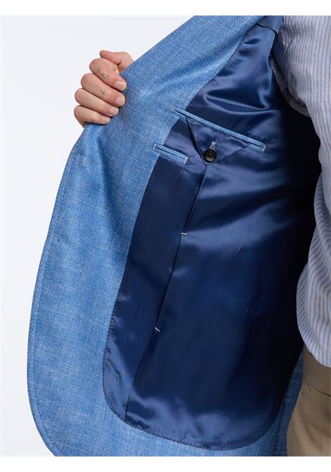 SINGLE-BREASTED LINEN BLEND SOLID COLOR TAILORED JACKET - LIGHT BLUE LUIGI BORRELLI - NAPOLI | G261043- 03