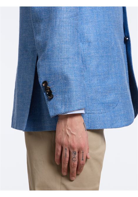 SINGLE-BREASTED LINEN BLEND SOLID COLOR TAILORED JACKET - LIGHT BLUE LUIGI BORRELLI - NAPOLI | G261043- 03