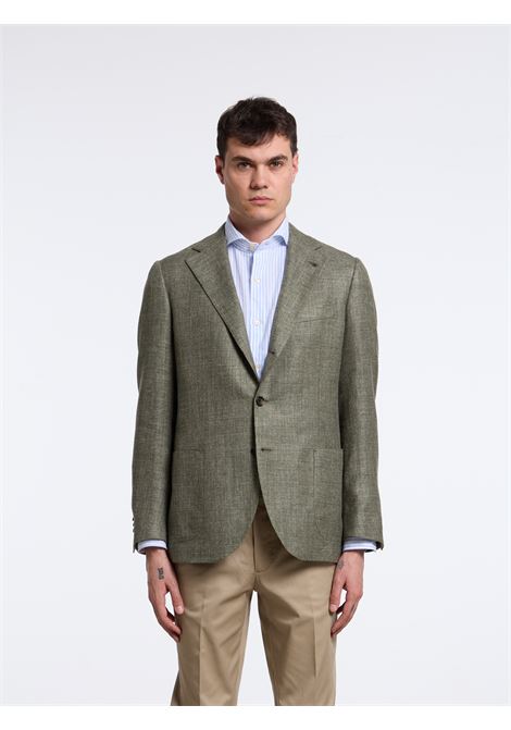 SINGLE-BREASTED LINEN BLEND SOLID COLOR TAILORED JACKET - GREEN LUIGI BORRELLI - NAPOLI | G261043- 05