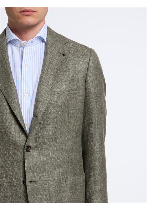 SINGLE-BREASTED LINEN BLEND SOLID COLOR TAILORED JACKET - GREEN LUIGI BORRELLI - NAPOLI | G261043- 05