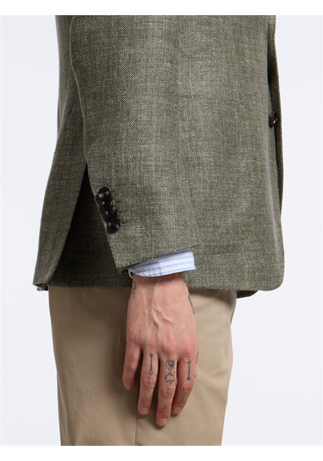 SINGLE-BREASTED LINEN BLEND SOLID COLOR TAILORED JACKET - GREEN LUIGI BORRELLI - NAPOLI | G261043- 05