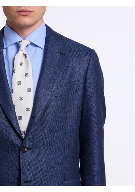SINGLE-BREASTED LINEN BLEND SOLID COLOR TAILORED JACKET - BLUE LUIGI BORRELLI - NAPOLI | G261043- 06