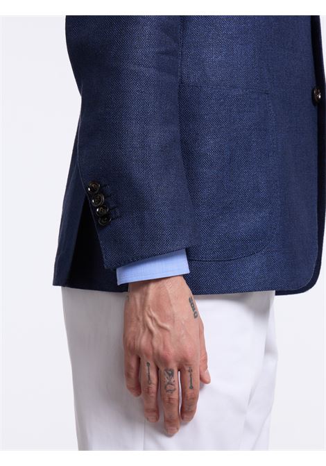SINGLE-BREASTED LINEN BLEND SOLID COLOR TAILORED JACKET - BLUE LUIGI BORRELLI - NAPOLI | G261043- 06