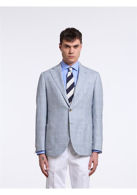 SINGLE-BREASTED CHECKED WOOL BLEND TAILORED JACKET - LIGHT BLUE LUIGI BORRELLI - NAPOLI | G271006- 03
