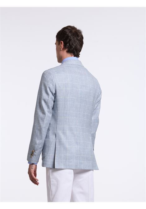 SINGLE-BREASTED CHECKED WOOL BLEND TAILORED JACKET - LIGHT BLUE LUIGI BORRELLI - NAPOLI | G271006- 03