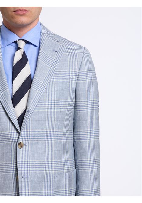 SINGLE-BREASTED CHECKED WOOL BLEND TAILORED JACKET - LIGHT BLUE LUIGI BORRELLI - NAPOLI | G271006- 03