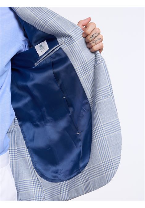 SINGLE-BREASTED CHECKED WOOL BLEND TAILORED JACKET - LIGHT BLUE LUIGI BORRELLI - NAPOLI | G271006- 03