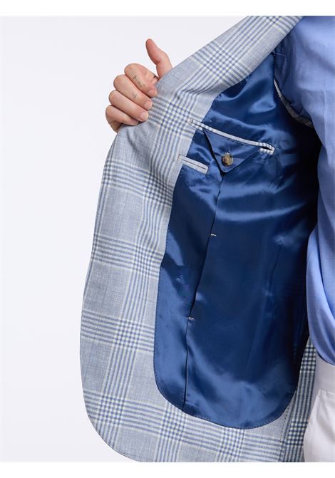 SINGLE-BREASTED CHECKED WOOL BLEND TAILORED JACKET - LIGHT BLUE LUIGI BORRELLI - NAPOLI | G271006- 03