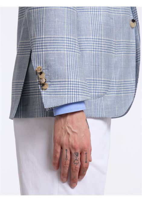 SINGLE-BREASTED CHECKED WOOL BLEND TAILORED JACKET - LIGHT BLUE LUIGI BORRELLI - NAPOLI | G271006- 03
