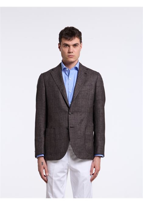 SINGLE-BREASTED CHECKED WOOL BLEND TAILORED JACKET - BROWN LUIGI BORRELLI - NAPOLI | G271006- 04