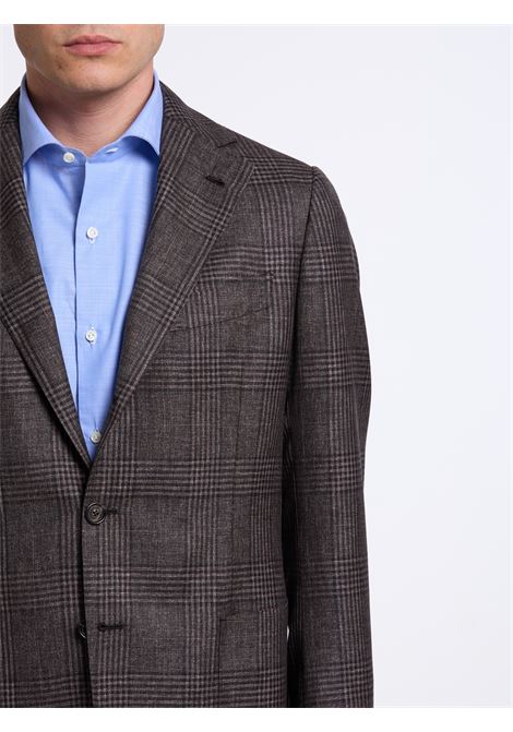 SINGLE-BREASTED CHECKED WOOL BLEND TAILORED JACKET - BROWN LUIGI BORRELLI - NAPOLI | G271006- 04