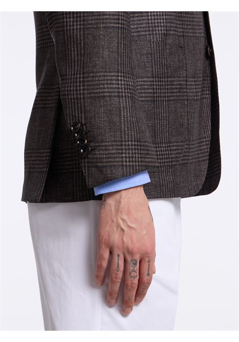 SINGLE-BREASTED CHECKED WOOL BLEND TAILORED JACKET - BROWN LUIGI BORRELLI - NAPOLI | G271006- 04
