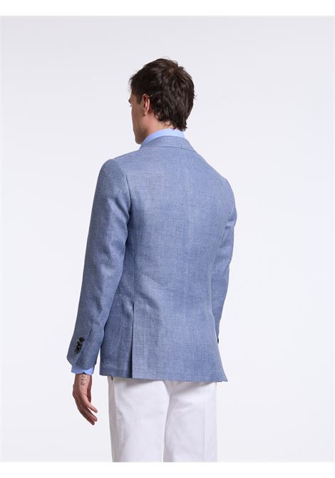 SINGLE-BREASTED LINEN BLEND SOLID COLOR TAILORED JACKET - LIGHT BLUE LUIGI BORRELLI - NAPOLI | G271015- 03