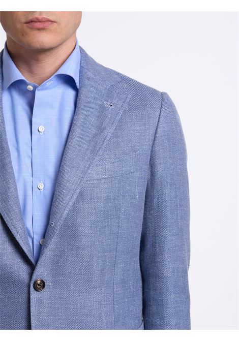 SINGLE-BREASTED LINEN BLEND SOLID COLOR TAILORED JACKET - LIGHT BLUE LUIGI BORRELLI - NAPOLI | G271015- 03