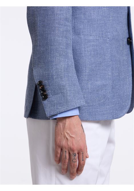 SINGLE-BREASTED LINEN BLEND SOLID COLOR TAILORED JACKET - LIGHT BLUE LUIGI BORRELLI - NAPOLI | G271015- 03
